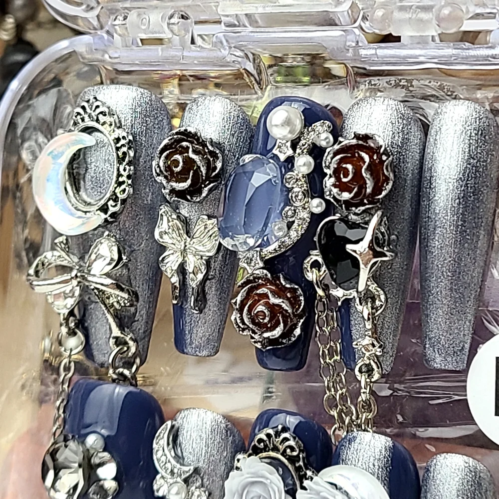 Denim+Silver Press-on Nail Set - Picture 6 of 8